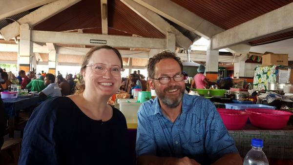 Lunch at the market in Vila. (Sweating!) Kevin and Leesa Feb 2018
